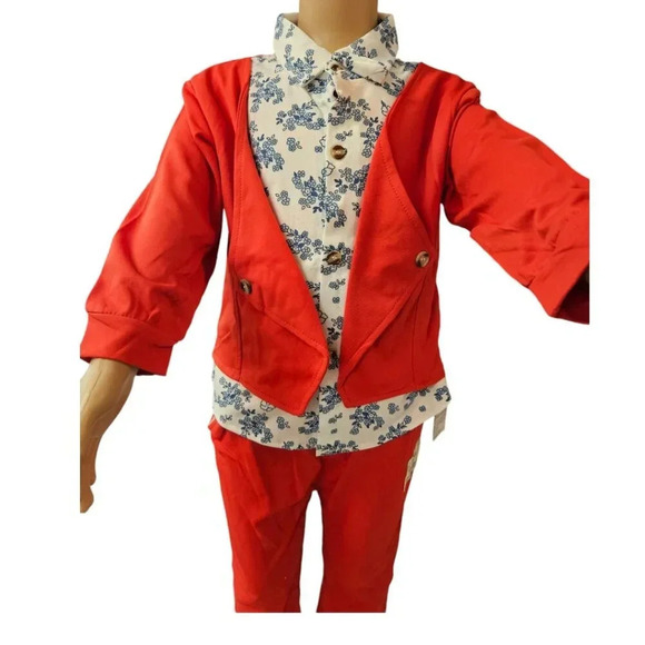 2pcs Red Orange and White with Blue Flower Faux Suit - Picture 8 of 11